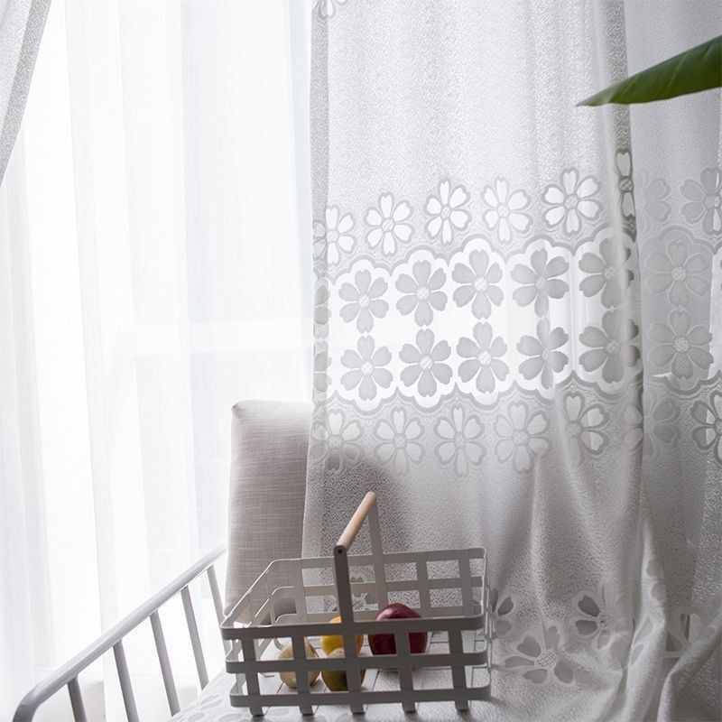 Tende Moderne In Tulle Bianco, Tende Trasparenti A Fiori, Su Misura Per Il Soggiorno