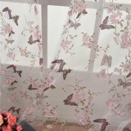 Tende In Tulle Con Stampa A Fiori E Farfalle, Tende Decorative In Voile, Tende Su Misura