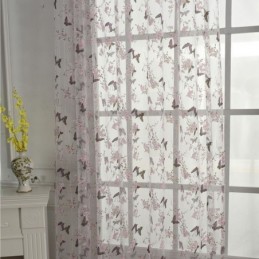 Tende In Tulle Con Stampa A Fiori E Farfalle, Tende Decorative In Voile, Tende Su Misura