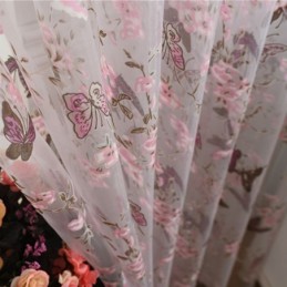 Tende In Tulle Con Stampa A Fiori E Farfalle, Tende Decorative In Voile, Tende Su Misura