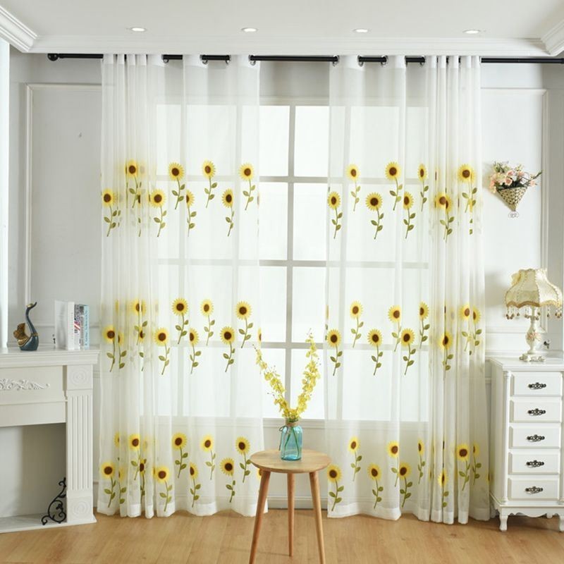 Tenda Trasparente Europea Su Misura, Tenda Rustica In Tulle Con Fiori Per Soggiorno E Camera Da Letto