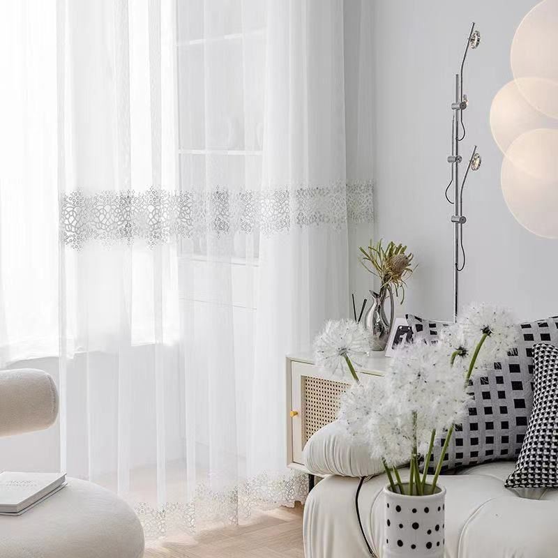 Tende Trasparenti Geometriche In Tulle Ricamato Moderno Per Soggiorno