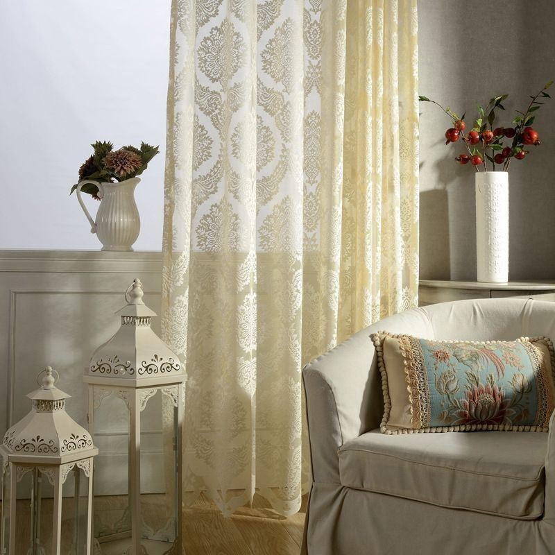 Tende Da Finestra In Tulle Con Ricamo Europeo, Romantiche, Semi-Trasparenti, Jacquard