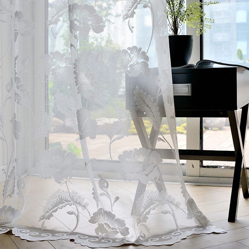 Tende In Voile Bianco Trasparente Con Ricamo Decorativo A Forma Di Vite Per La Camera Da Letto