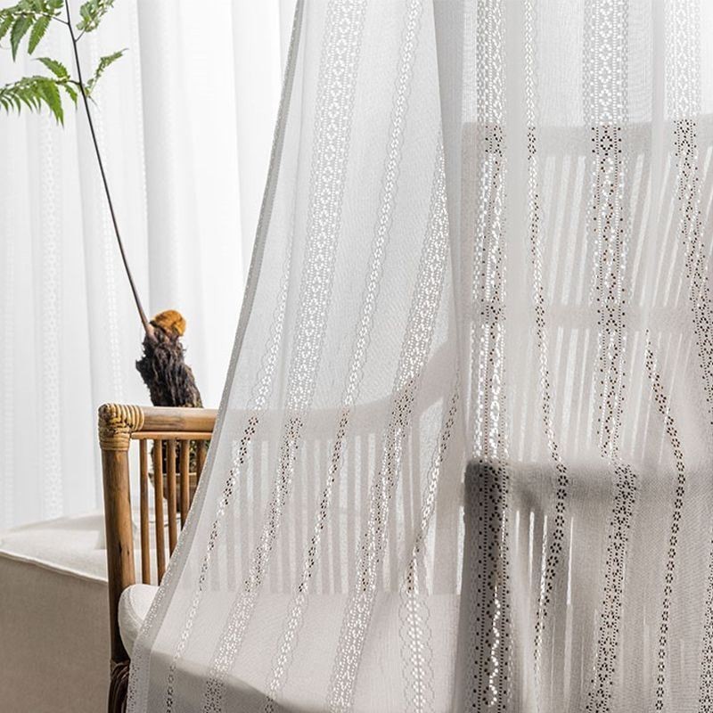 Tenda A Rullo Classica Geometrica In Organza Bianca Ricamata Per Soggiorno, Su Misura