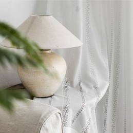 Tenda A Rullo Classica Geometrica In Organza Bianca Ricamata Per Soggiorno, Su Misura