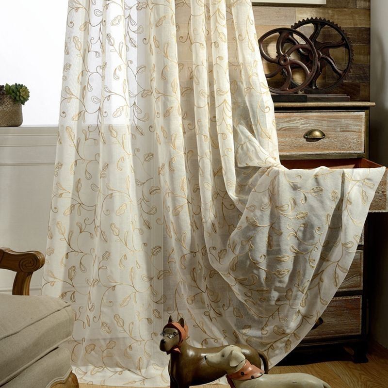 Tenda In Tulle Con Foglie Ricamate, Su Misura, Moderna Tenda In Voile Di Garza