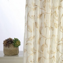 Tenda In Tulle Con Foglie Ricamate, Su Misura, Moderna Tenda In Voile Di Garza