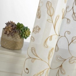 Tenda In Tulle Con Foglie Ricamate, Su Misura, Moderna Tenda In Voile Di Garza