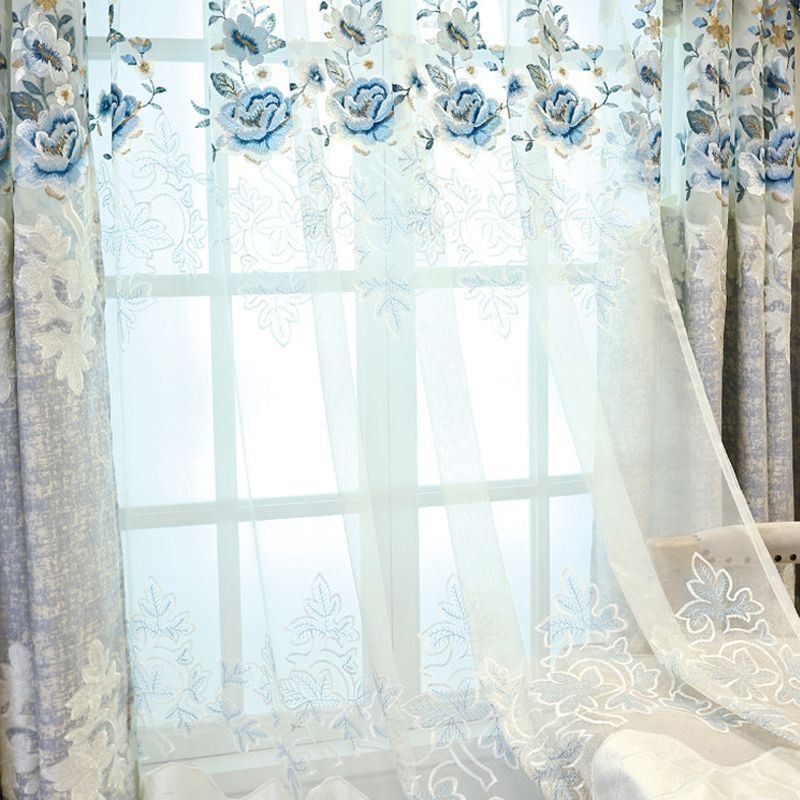Tenda Di Tulle Di Lusso Su Misura, Tenda Floreale Ricamata In Voile Per Soggiorno