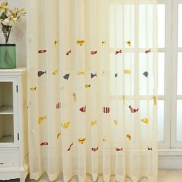 Tenda Decorativa Per Finestra Con Ricamo A Forma Di Pesce, Tenda Trasparente Su Misura Per Soggiorno