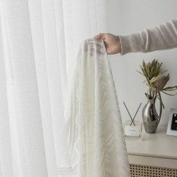 Tenda Da Finestra Con Motivo A Onde Geometriche Moderne, Tenda Da Balcone Ricamata Bianca Su Misura