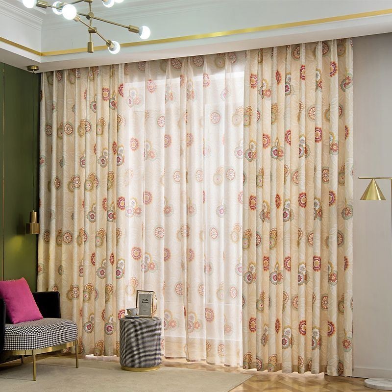 Tenda In Cotone E Lino Su Misura, Stile Americano, Stampa Floreale, Semi-Oscurante