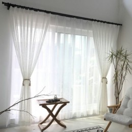 Tenda Trasparente Bianca Su Misura, Tinta Unita, In Voile, Per Soggiorno, Camera Da Letto