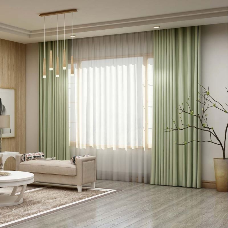 Tenda Verde Chiaro Tinta Unita, Su Misura, Moderna, In Imitazione Seta, Per Soggiorno E Camera Da Letto, Tessuto Oscurante