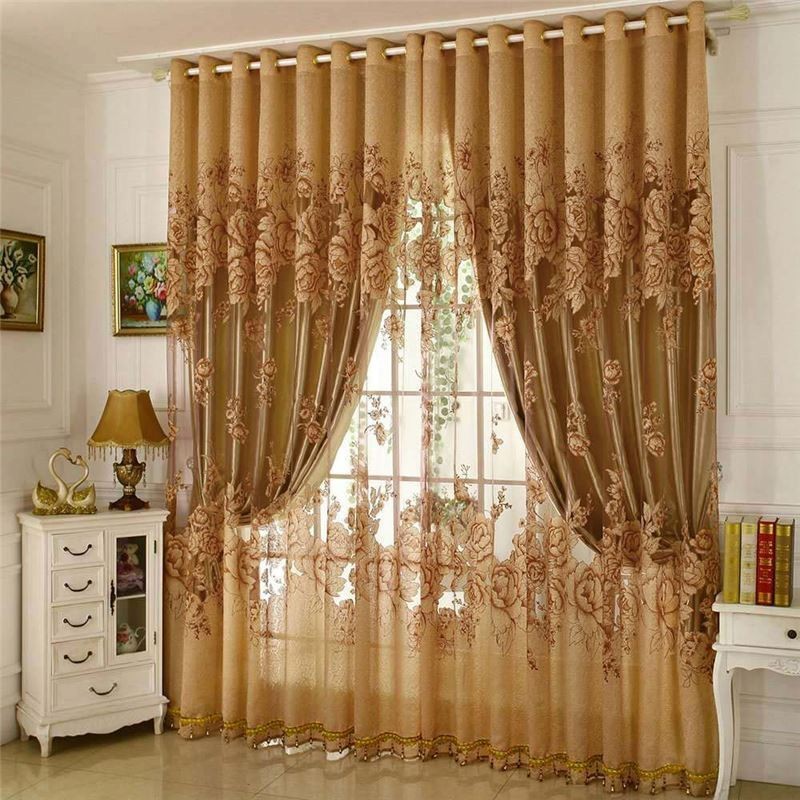 Tenda Trasparente Retrò Su Misura, Tenda Jacquard Per Soggiorno, Marrone
