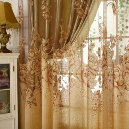 Tenda Trasparente Retrò Su Misura, Tenda Jacquard Per Soggiorno, Marrone
