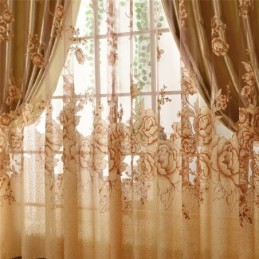 Tenda Trasparente Retrò Su Misura, Tenda Jacquard Per Soggiorno, Marrone