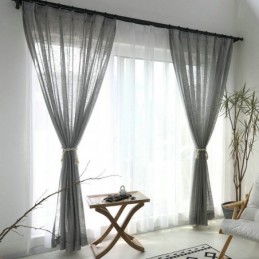 Tenda Trasparente Grigia Su Misura, Tenda Traspirante In Voile Tinta Unita Per Soggiorno, Camera Da Letto