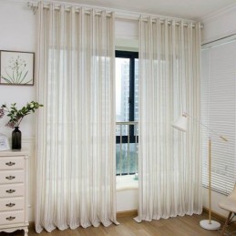 Tenda Trasparente Semplice Nordica Su Misura, A Righe, In Tessuto Misto Lino, Ecologico, Jacquard