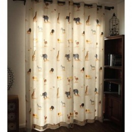 Tenda Beige Con Motivo A Cartoni Animati, Su Misura, Con Leone, Giraffa, Elefante, Per Cameretta Dei Bambini
