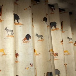 Tenda Beige Con Motivo A Cartoni Animati, Su Misura, Con Leone, Giraffa, Elefante, Per Cameretta Dei Bambini