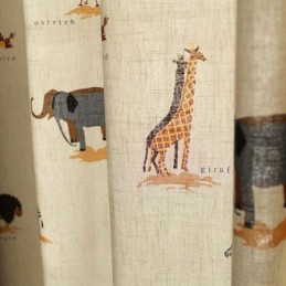 Tenda Beige Con Motivo A Cartoni Animati, Su Misura, Con Leone, Giraffa, Elefante, Per Cameretta Dei Bambini