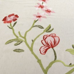 Tenda Oscurante Moderna In Lino Su Misura, Tenda Minimalista Con Fiori Rossi Ricamati