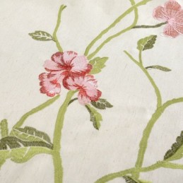 Tenda Oscurante Moderna In Lino Su Misura, Tenda Minimalista Con Fiori Rossi Ricamati