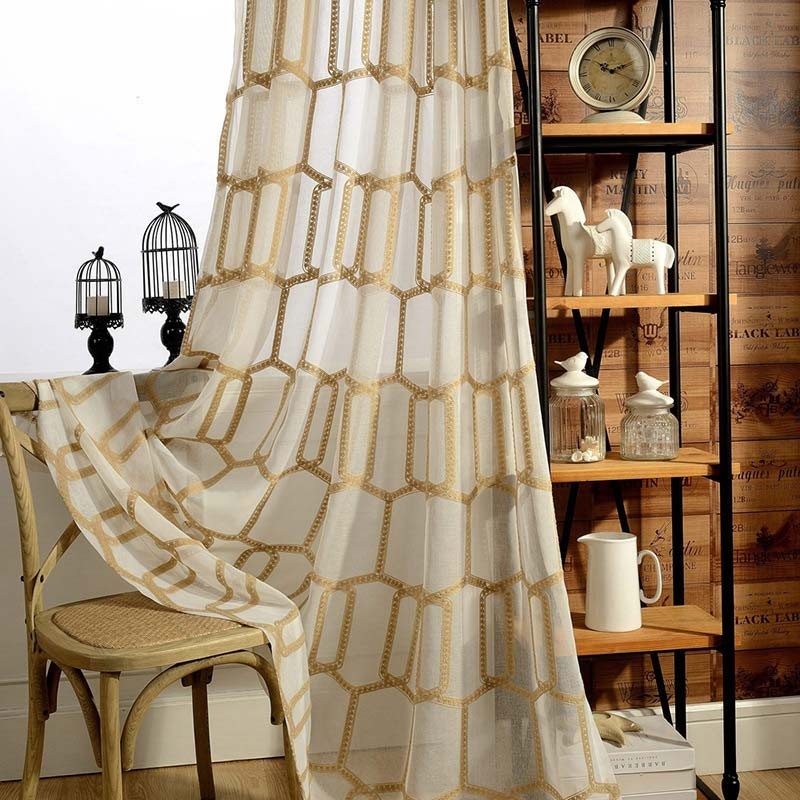 Tenda Trasparente Con Ricamo A Nido D'Ape, Su Misura, In Tessuto Astratto Americano Per Soggiorno E Camera Da Letto