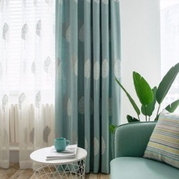 Tenda Nordica Su Misura, In Cotone E Lino, Con Ricamo Minimalista A Foglia.