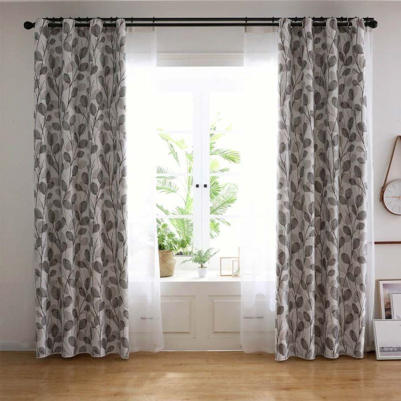 Tenda Stampata A Foglia Semplice, Su Misura, Stile Nordico, Grigia, Per Soggiorno, Camera Da Letto, Studio, Tessuto