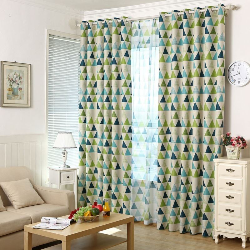 Tenda Geometrica Nordica Su Misura, Tenda Verde A Triangolo, Tessuto Per Soggiorno E Camera Da Letto