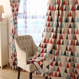Tenda Geometrica Nordica Su Misura, Tenda Verde A Triangolo, Tessuto Per Soggiorno E Camera Da Letto
