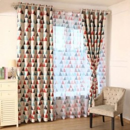 Tenda Geometrica Nordica Su Misura, Tenda Verde A Triangolo, Tessuto Per Soggiorno E Camera Da Letto