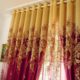 Lussuosa Tenda Trasparente Su Misura, Tenda In Jacquard Con Motivo Peonia Gialla, Per Soggiorno, Camera Da Letto E Per Finestre.