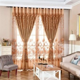 Tenda Moderna Minimalista In Voile Su Misura, In Jacquard Marrone, Per Soggiorno E Finestra.
