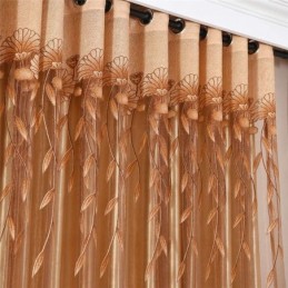 Tenda Moderna Minimalista In Voile Su Misura, In Jacquard Marrone, Per Soggiorno E Finestra.
