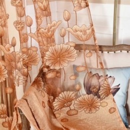 Tenda Moderna Minimalista In Voile Su Misura, In Jacquard Marrone, Per Soggiorno E Finestra.