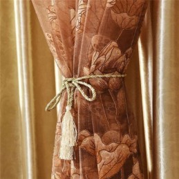 Tenda Moderna Minimalista In Voile Su Misura, In Jacquard Marrone, Per Soggiorno E Finestra.