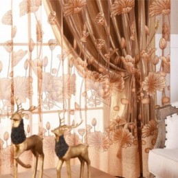 Tenda Moderna Minimalista In Voile Su Misura, In Jacquard Marrone, Per Soggiorno E Finestra.