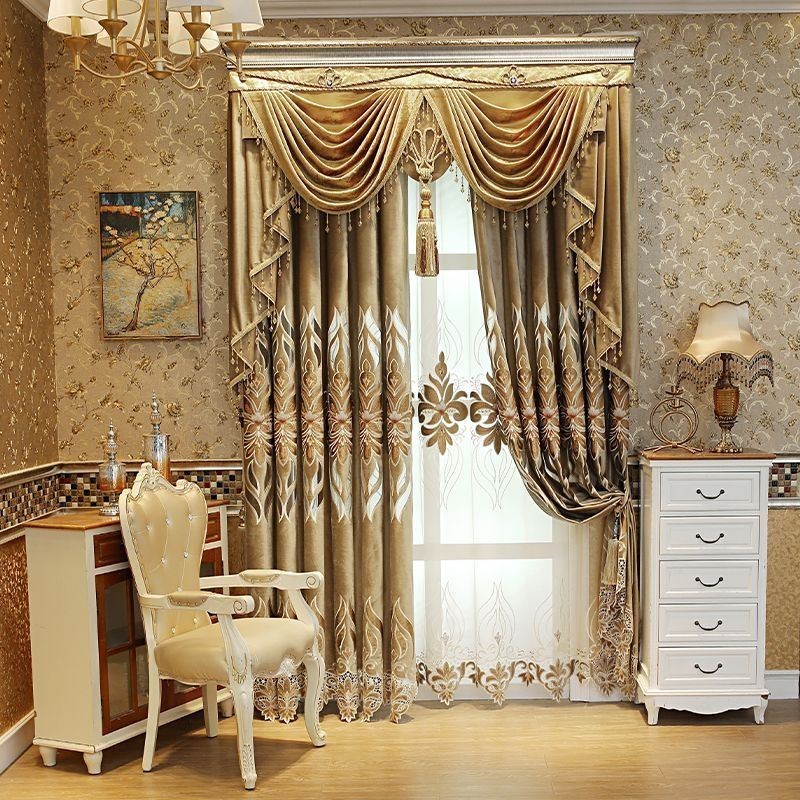Tenda Ricamata In Ciniglia Su Misura, Semi-Oscurante, Con Motivo Floreale Europeo, Per Soggiorno, Camera Da Letto