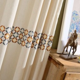 Tenda Oscurante In Cotone E Lino Su Misura, Motivo Nordico Geometrico Ricamato Per Soggiorno E Camera Da Letto