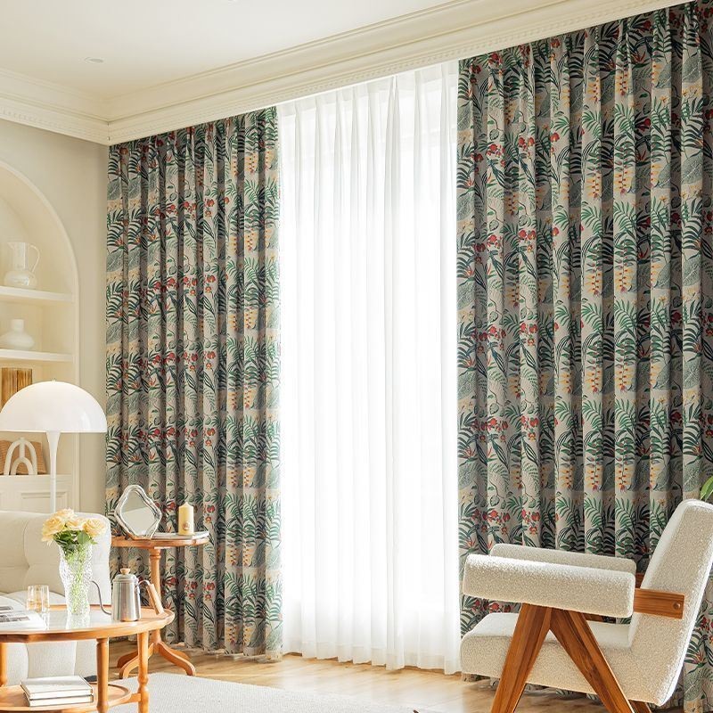 Tenda In Cotone Su Misura, Stile Americano, Stampa Vegetale