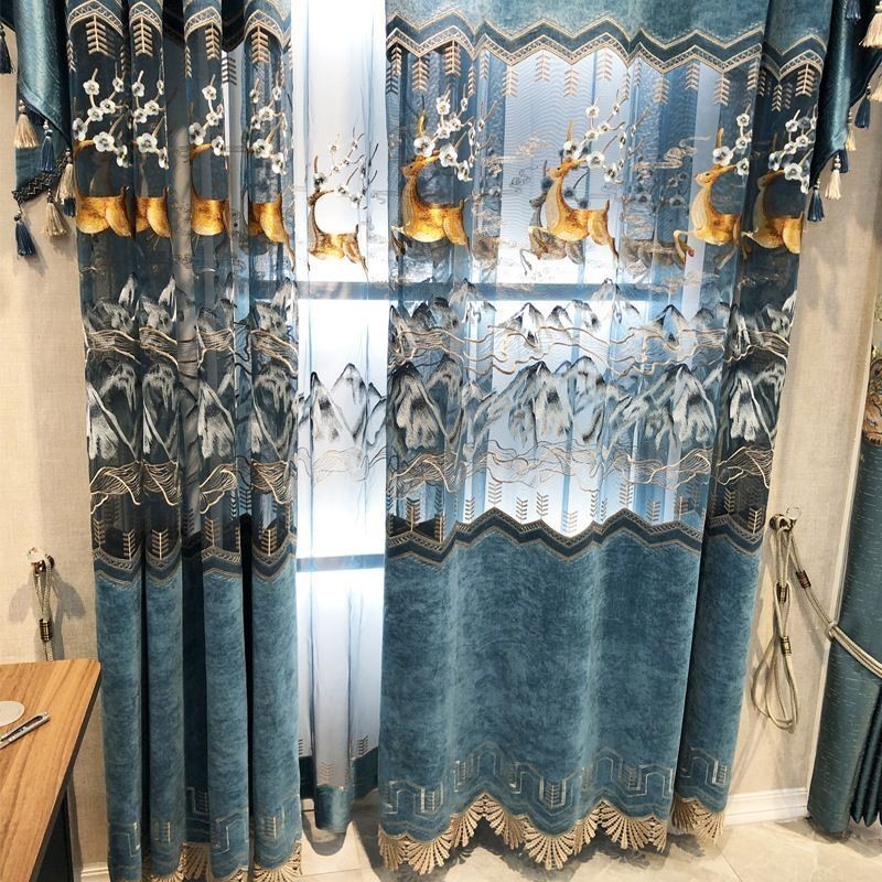 Tende In Ciniglia Nordica Con Ricamo Fulvo, Semi-Oscuranti, Per Soggiorno E Camera Da Letto