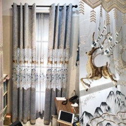 Tende In Ciniglia Nordica Con Ricamo Fulvo, Semi-Oscuranti, Per Soggiorno E Camera Da Letto