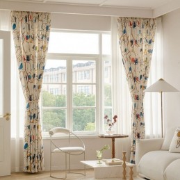 Tenda In Stile Nordico Su Misura, In Cotone Stampato Con Uccelli