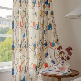 Tenda In Stile Nordico Su Misura, In Cotone Stampato Con Uccelli