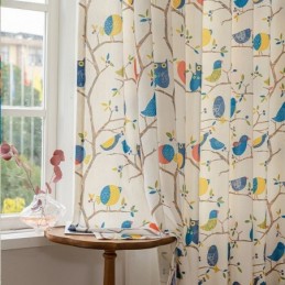 Tenda In Stile Nordico Su Misura, In Cotone Stampato Con Uccelli