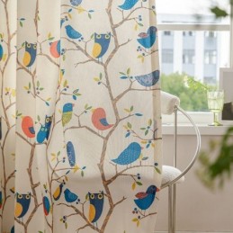 Tenda In Stile Nordico Su Misura, In Cotone Stampato Con Uccelli